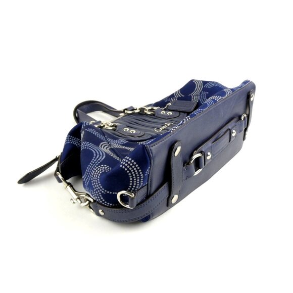 Coach Ashley Gathered Leather Signature Op Art Dotted Navy Satchel F20015 - Picture 2 of 14